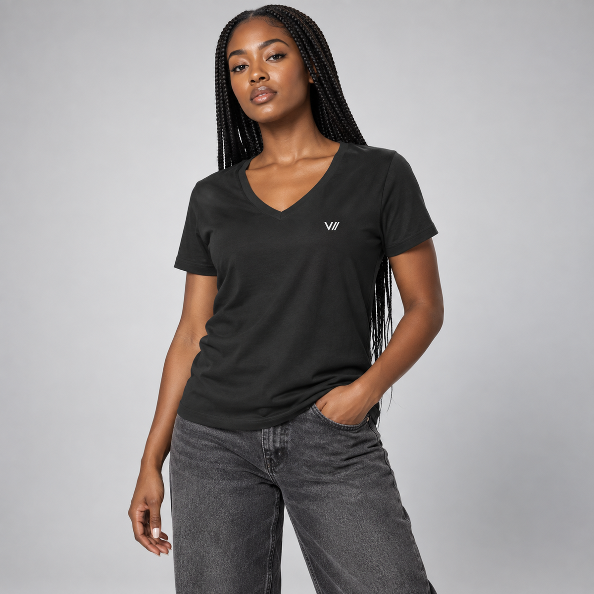 V// CHILL Damen Premium Bio V-Neck T-Shirt