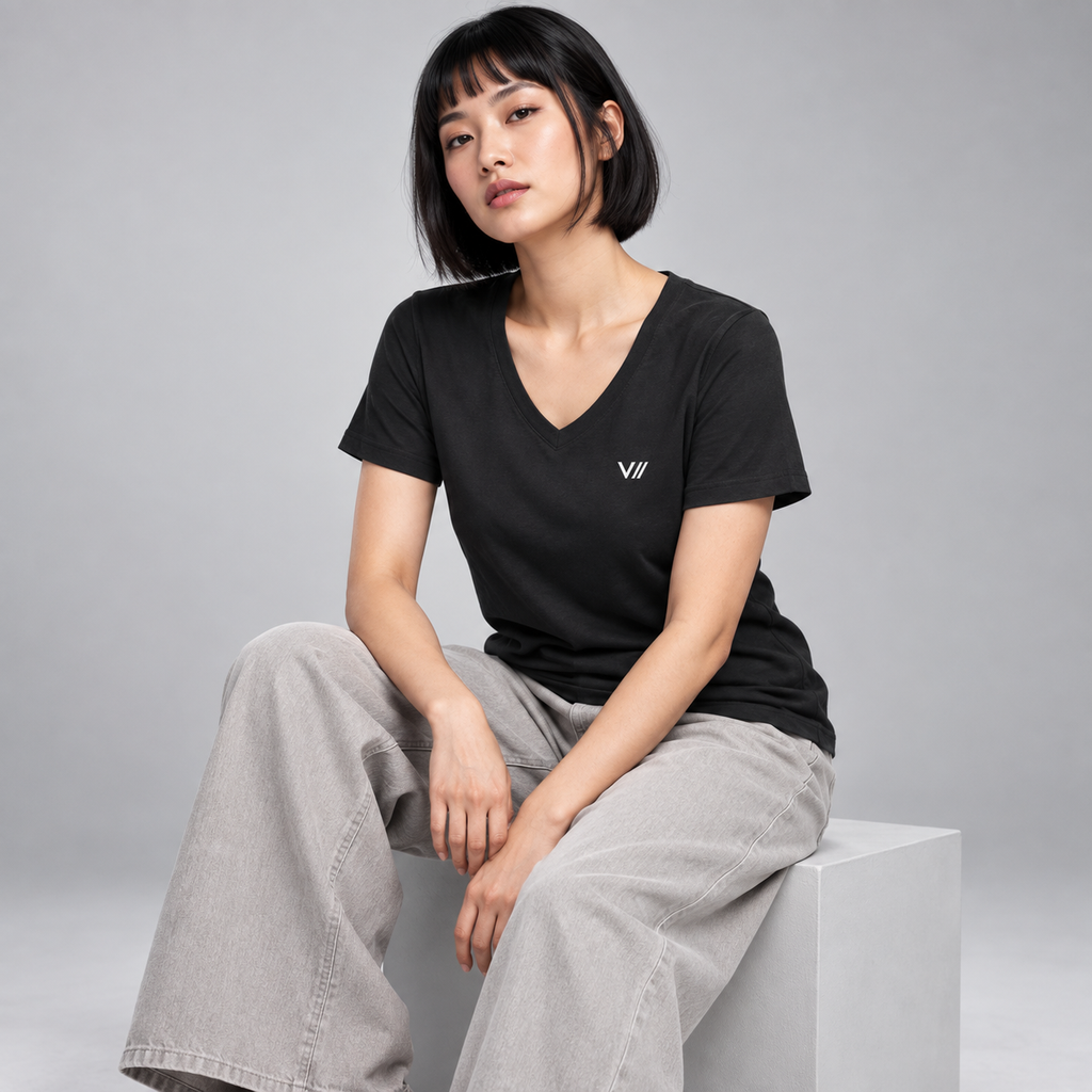 V// CHILL Damen Premium Bio V-Neck T-Shirt