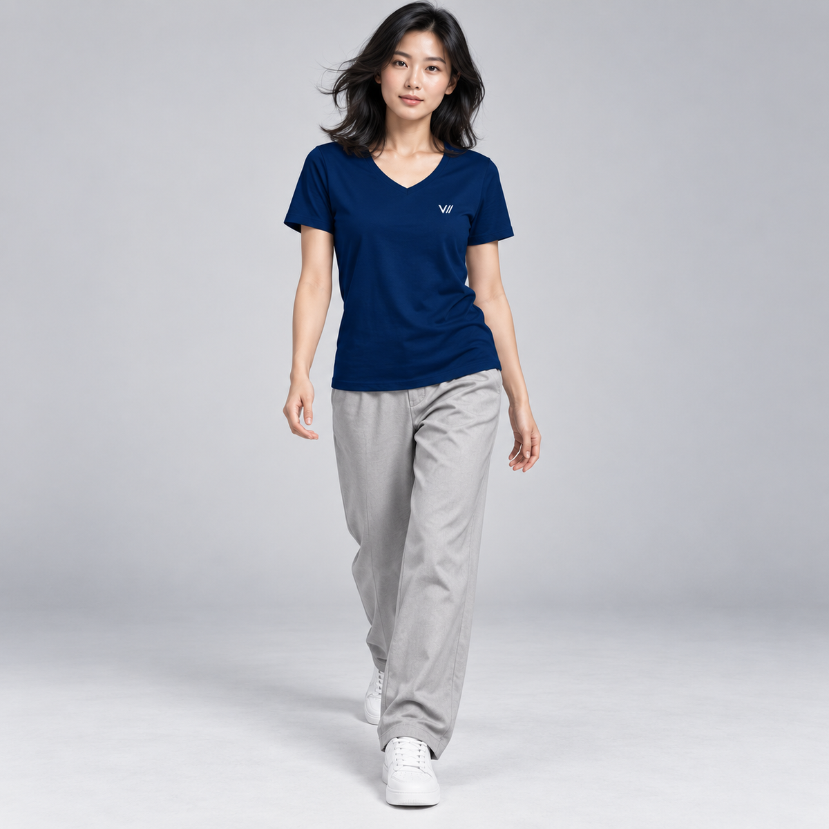V// CHILL Damen Premium Bio V-Neck T-Shirt