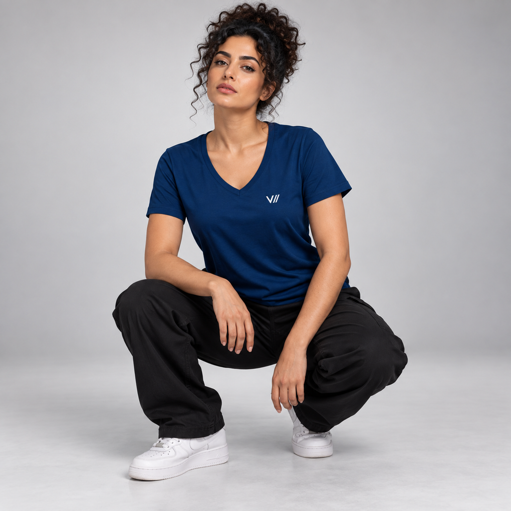 V// CHILL Damen Premium Bio V-Neck T-Shirt