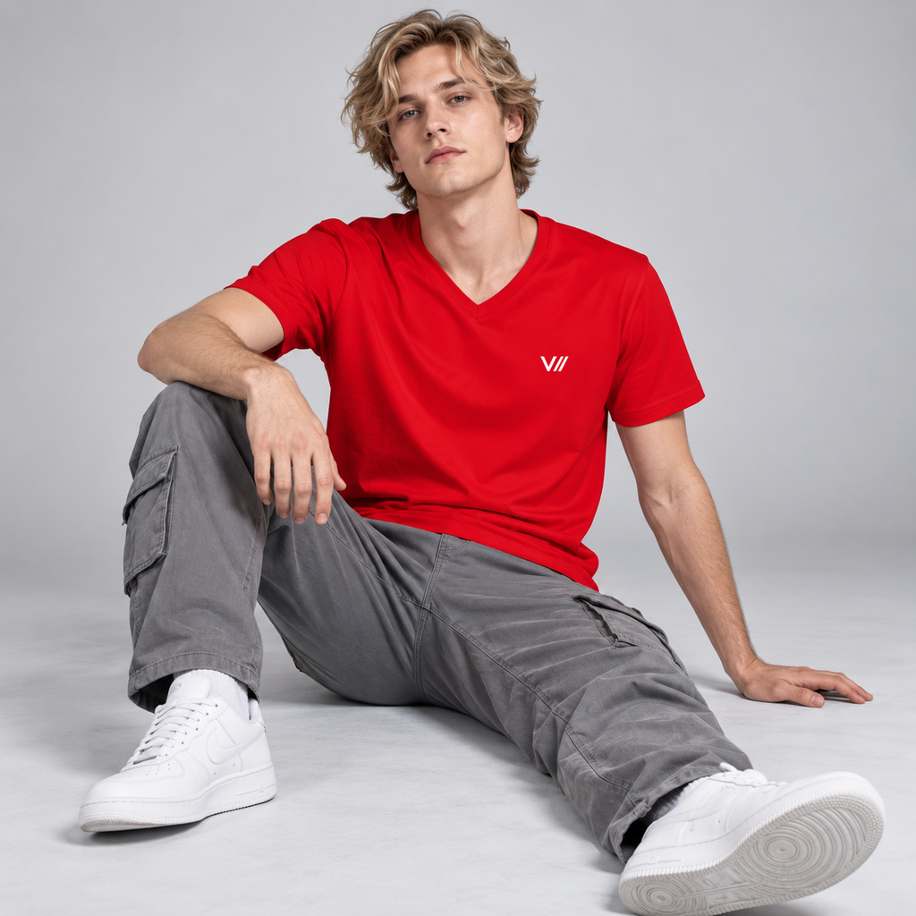 V// CHILL Herren Premium Bio V-Neck T-Shirt