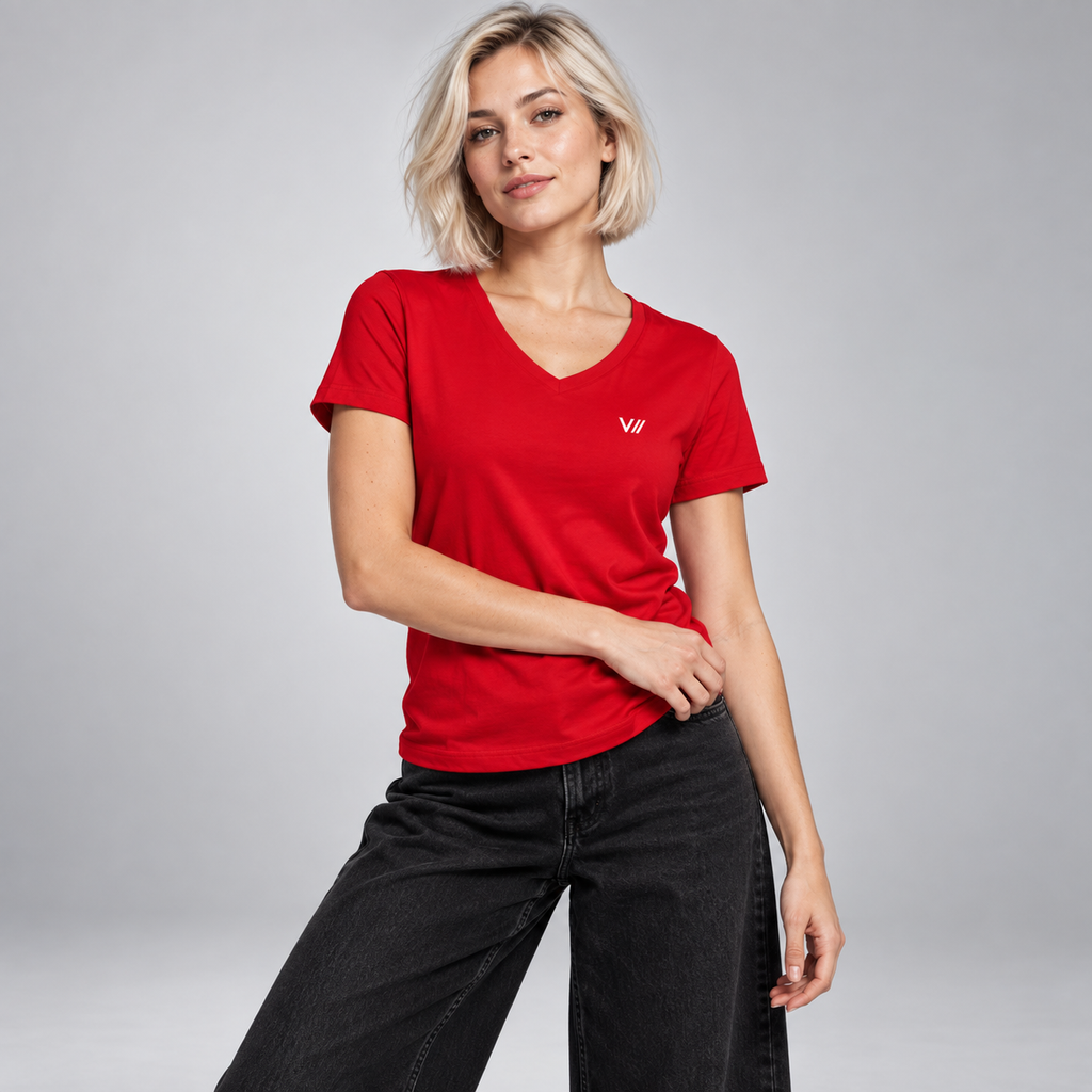 V// CHILL Damen Premium Bio V-Neck T-Shirt