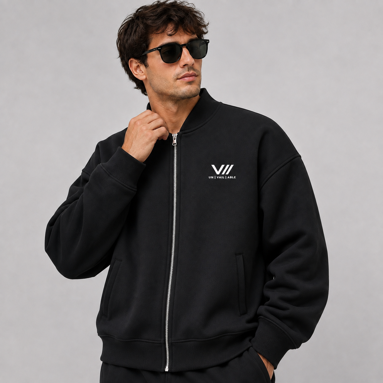V// DROP Zip-Up Fleeced Varsity Jacket - Unisex
