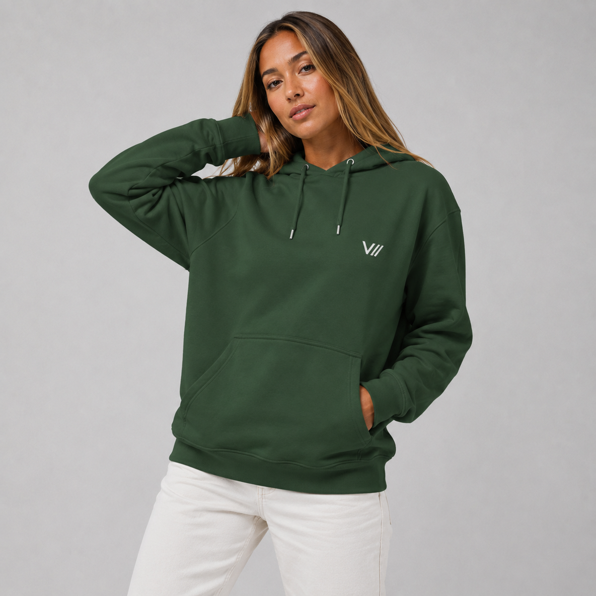 V// DROP Bio-Raglan-Hoodie Unisex - logo small