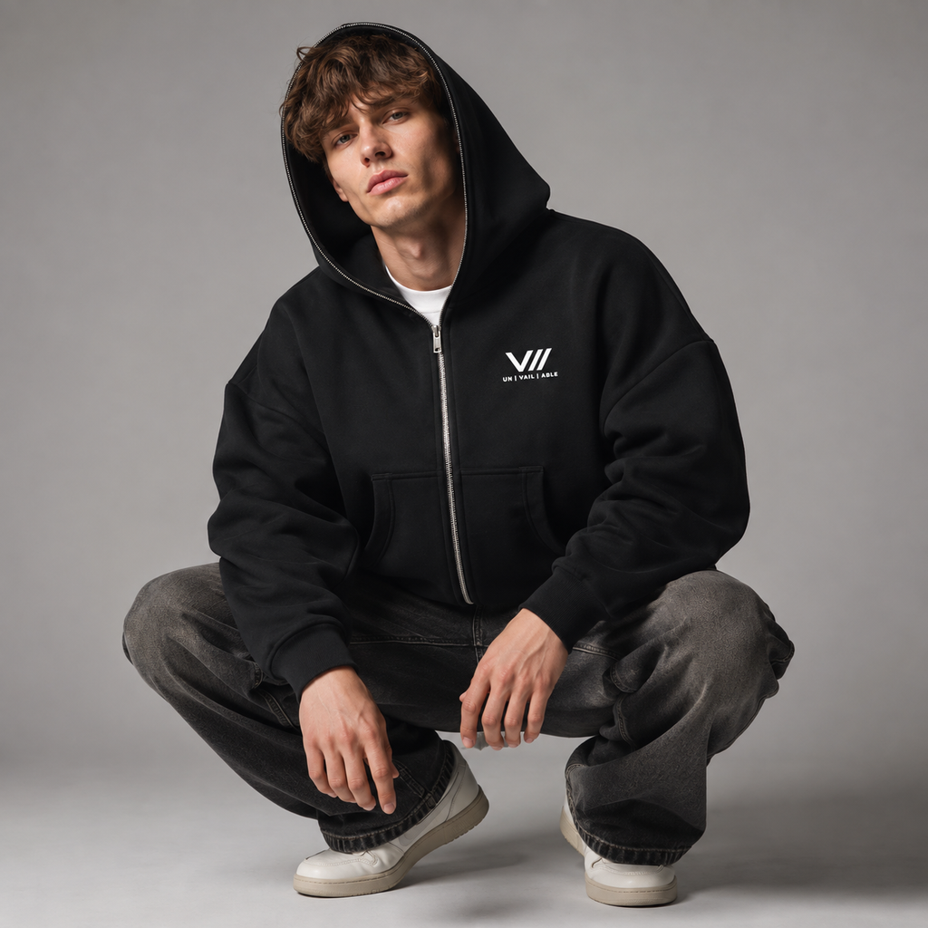 V// GETOUTHERE Fleeced Full-Zip Boxy Hoodie - Men