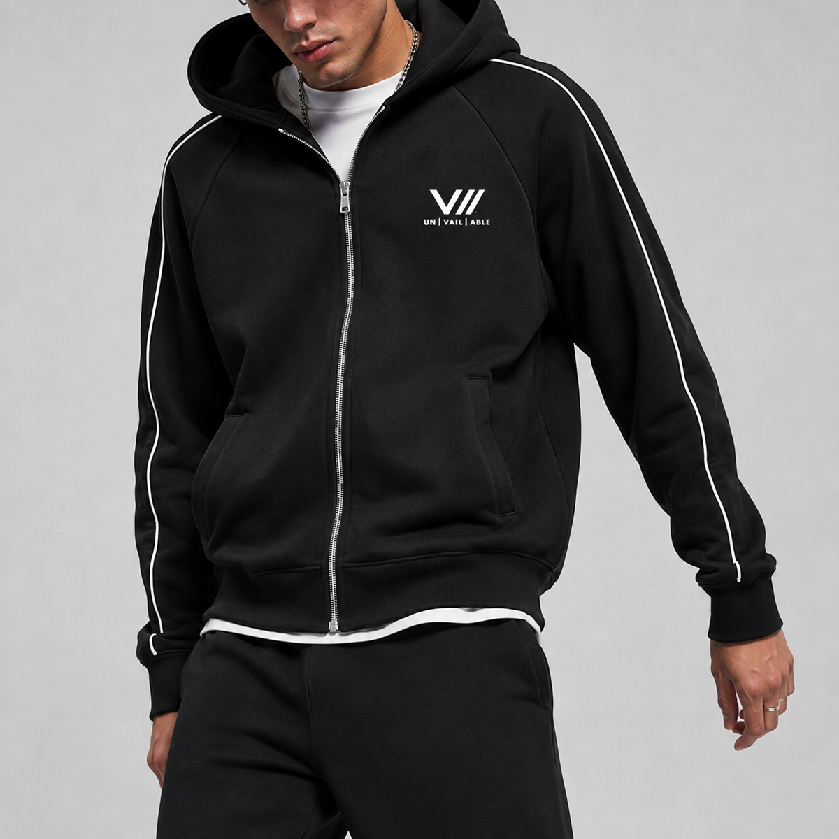 V// HEAVY Thick Raglan Sleeve Zip Hoodie - Unisex